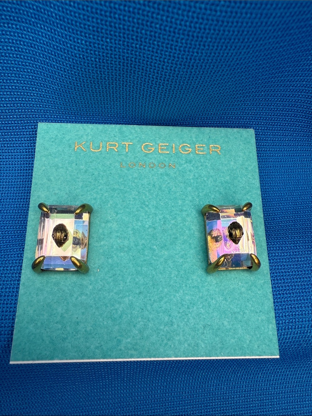 NEW KURT GEIGER LONDON EAGLE'S EAGLE BIRD HEAD EMERALD CUT CRYSTAL STUD EARRINGS